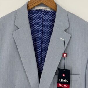 Chaps Mens Sport Coat Blazer Blue White Striped Stretch 46R New‎ With Tags